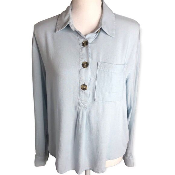 A.N.A A new approach Linen Blend Button Front Long Sleeve Drapy Shirt - Picture 1 of 8